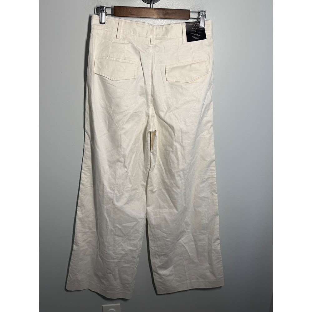 Banana Republic Women 4 Linen Blend Wide Leg High Rise Pants Cream 851121-05-1